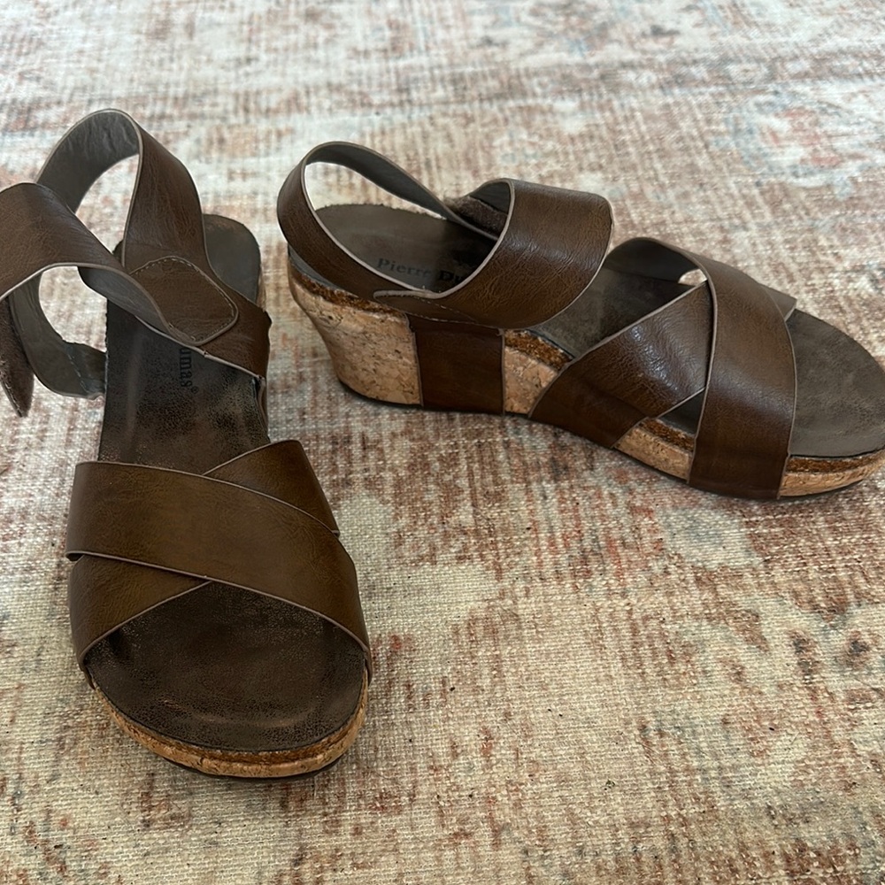 Pierre Dumas Brown Leather Wedge Sandals
